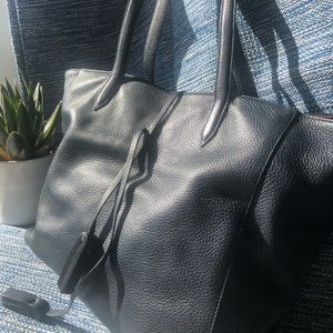 Massimo Dutti Large Navy Leather Tote